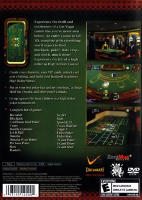 High Rollers Casino box cover back